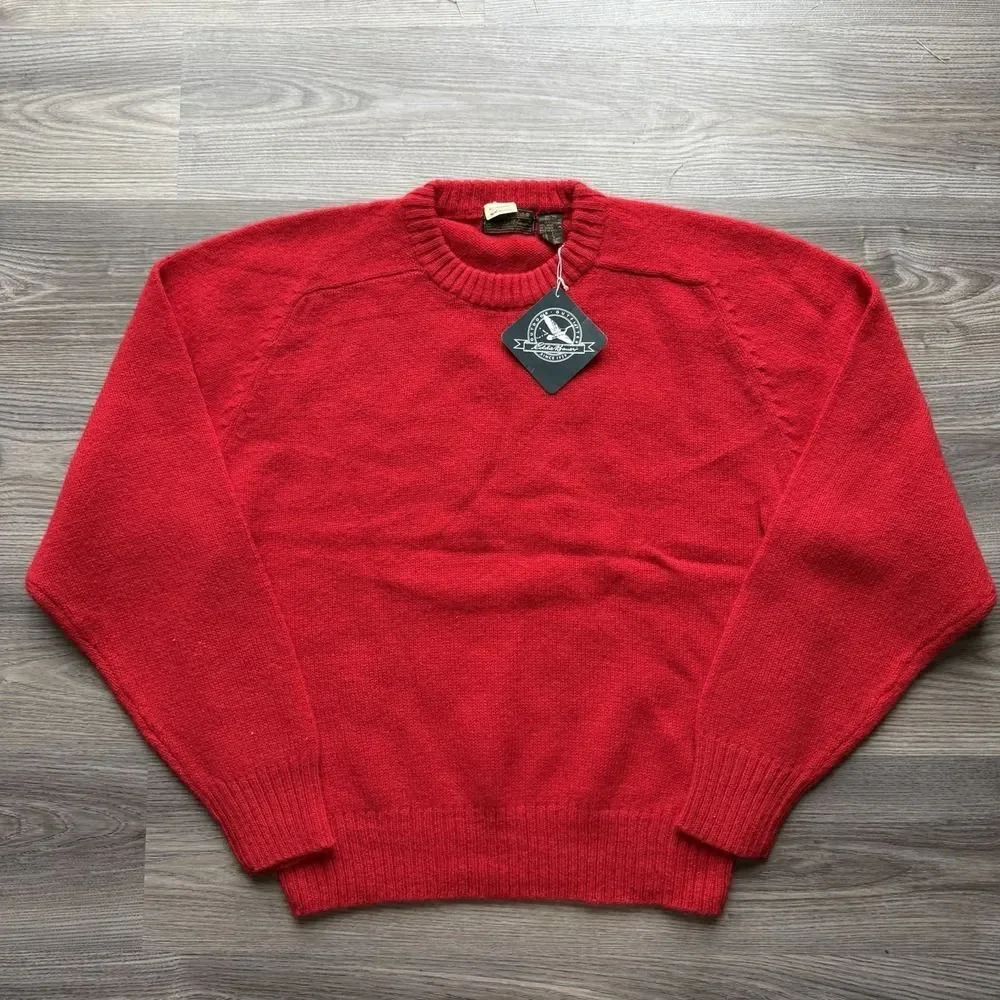 VTG 80s Eddie Bauer 100% Shetland Wool Red Crew Neck Sweater Mens XL NWT
